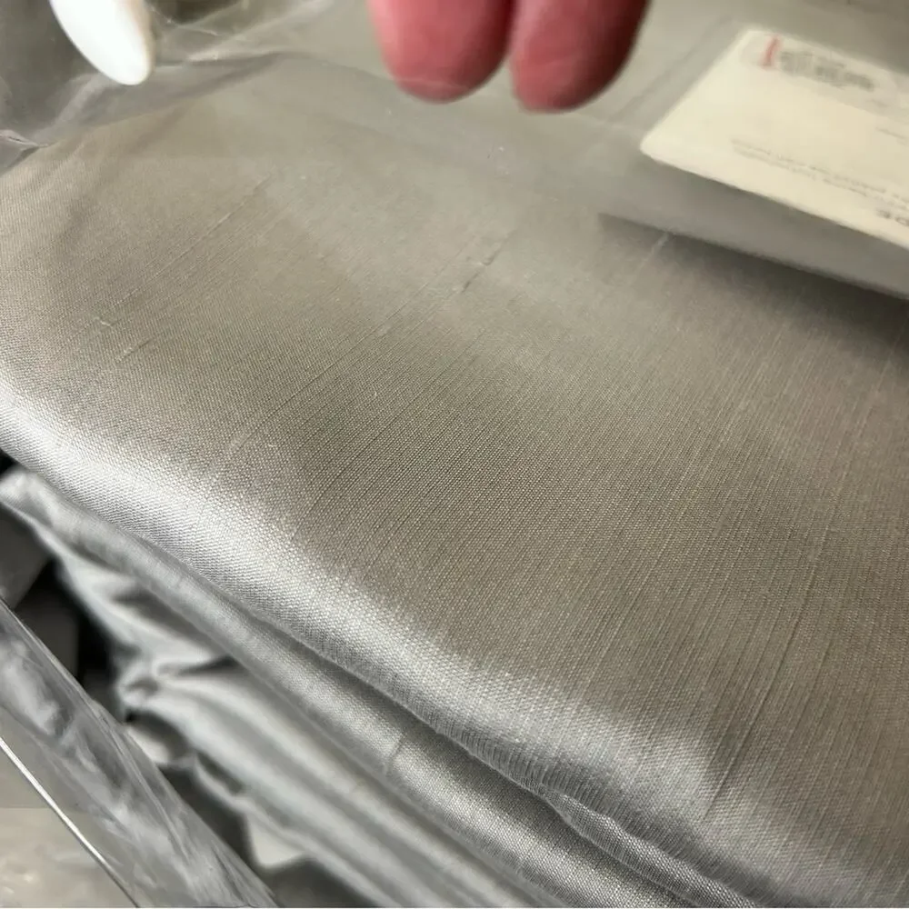 2 Pottery Barn Silk Dupioni Curtain Panels Blackout Platinum Silver Gray NWT